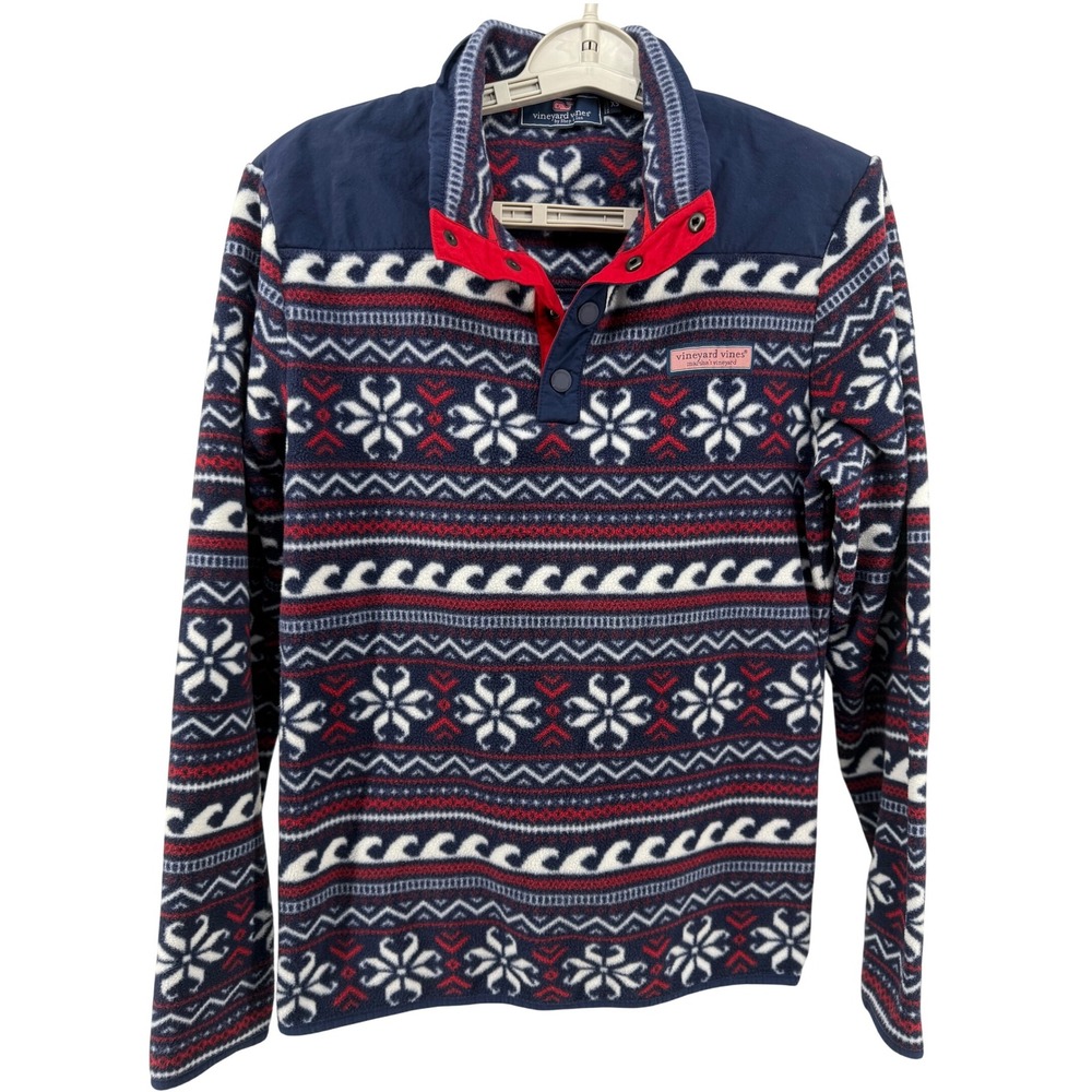 Vineyard Vines Men's Fair Isle Fleece Pullover Snap Neck Shirt XS